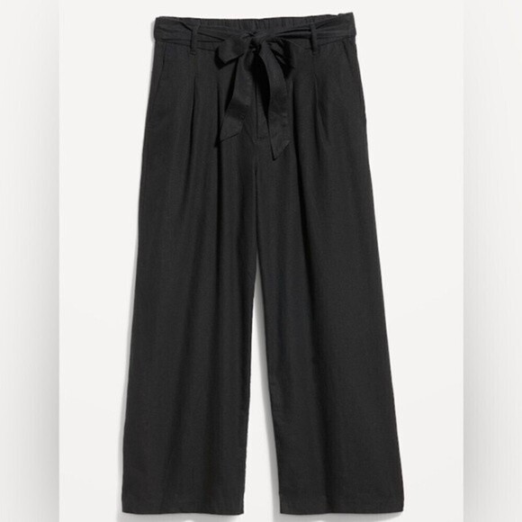 NWT! High-Waisted Linen-Blend Cropped Wide-Leg Pants - Medium Tall 💎 - Picture 1 of 11